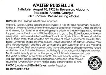 2011 Harness Heroes #29 Walter Russell Jr. Back